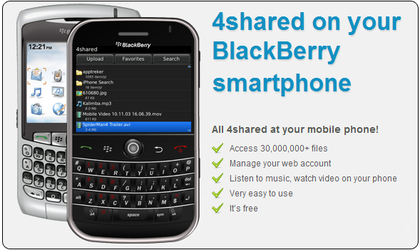4shared has just launched another app that will allow Blackberry owners to 